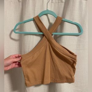 Crop tan cross strap top